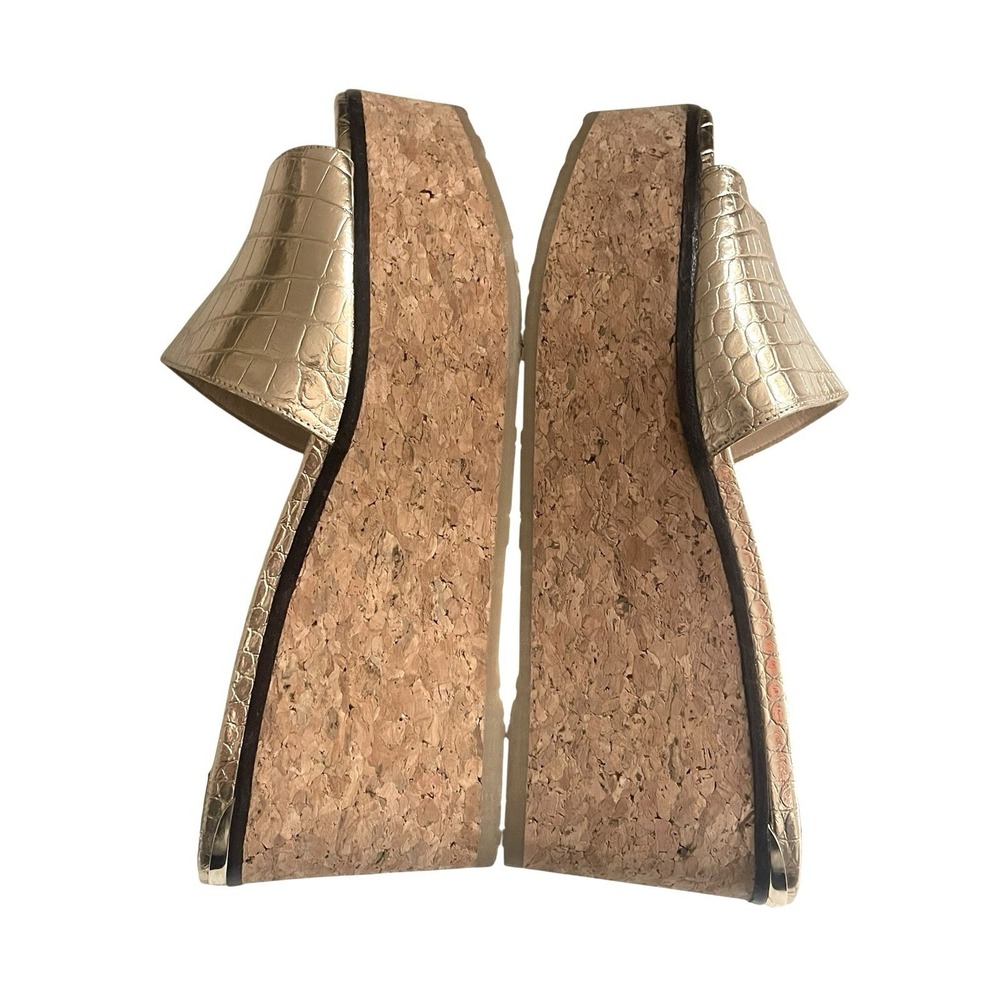 Jimmy Choo Deedee Metallic Cork Platform Sandals Gold Croc Embossed Glam Resort - Picture 7 of 15